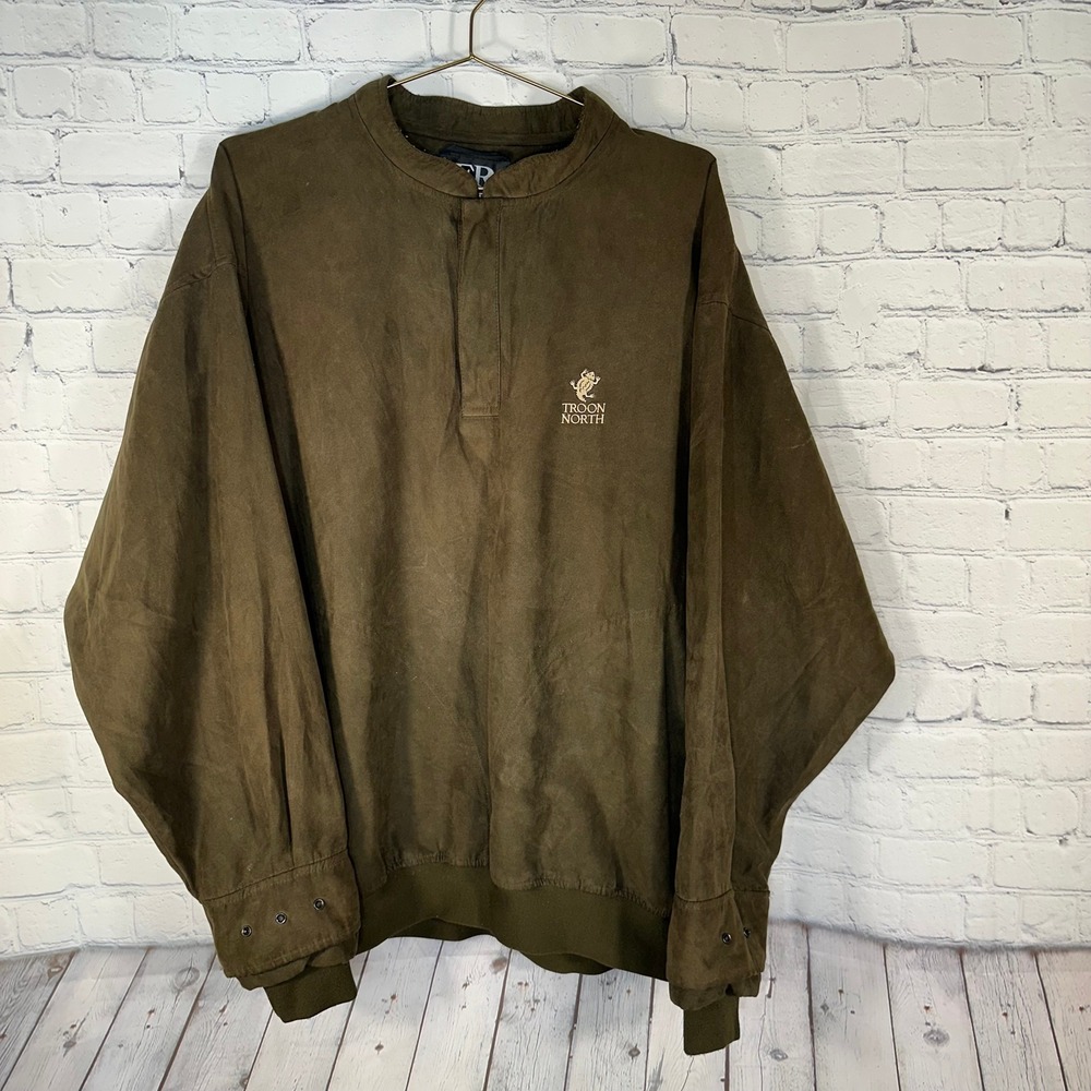 Zero Restriction Troon North Golf Windshirt Mens XL Olive Green Faux Suede USA